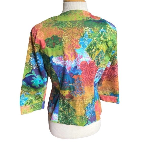 Coldwater Creek Size 8 Long Sleeve Floral Button Up Blazer Jacket Green Blue - Picture 4 of 6